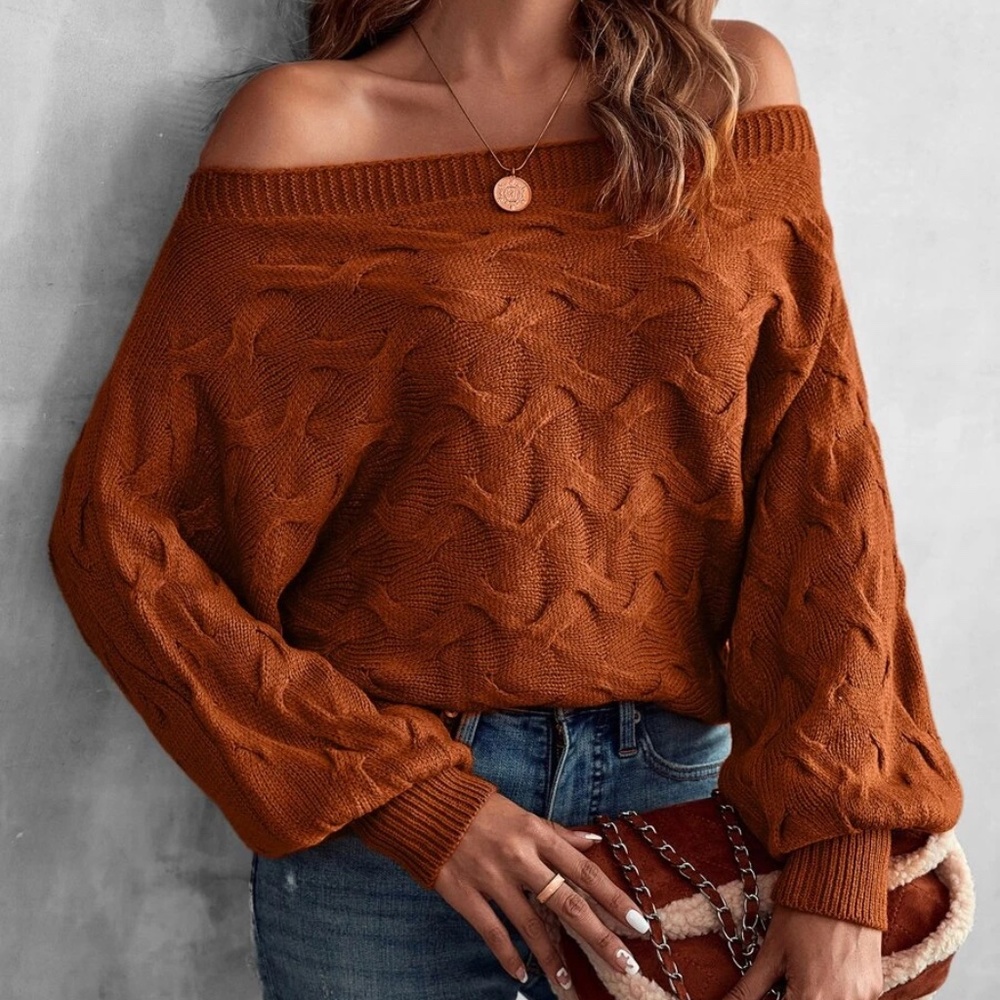 Cozy Off Shoulder Knit Sweater Top - Picture 12 of 16